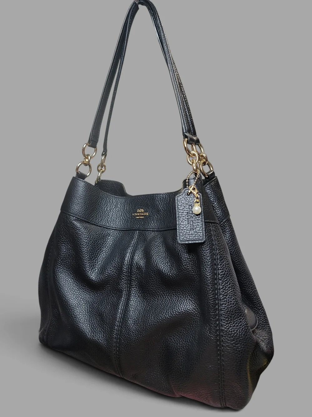 Coach Lexy Black Pebbled Leather Shoulder Hobo with Gold Hardware Preloved